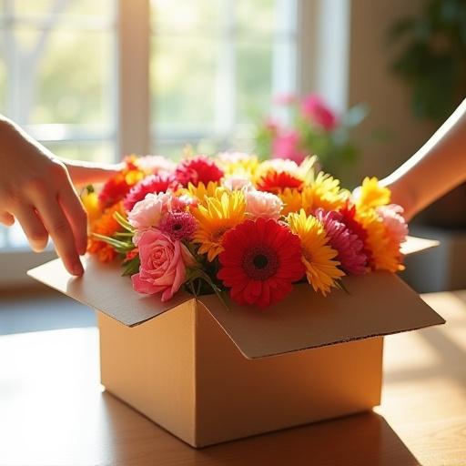 家庭用に届けられた新鮮な花のサブスクリプションボックス。